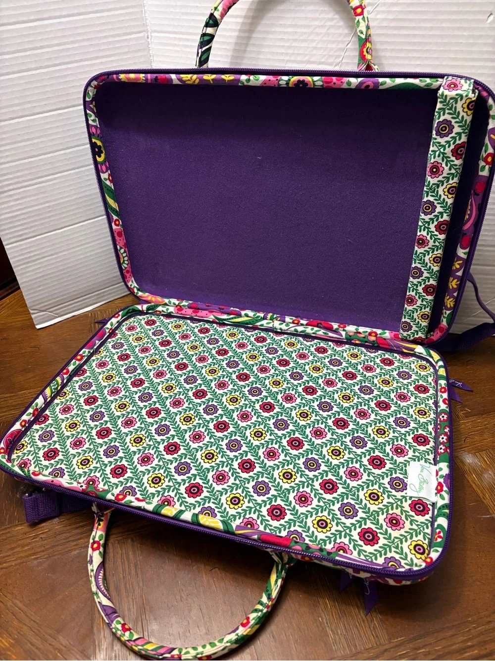 Vera Bradley Quilted Floral Laptop Tote in Purple and Green